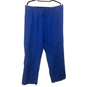 Ellen Tracy women's XL 100% linen bright blue relaxed pull on pants EUC